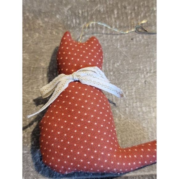 Plush red polka dot bow cat kitten ornament Xmas decor - Picture 2 of 3